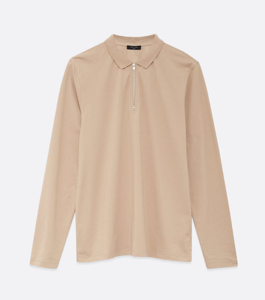 Stone Pique Collared Zip Front Polo Top