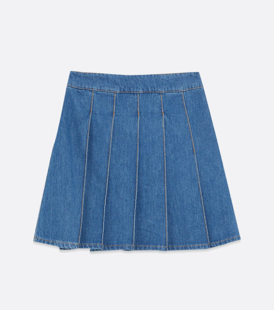 Blue Denim Pleated Tennis Skirt